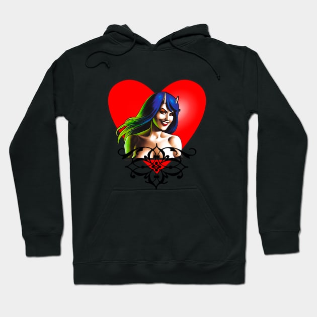 temptation girl with heart and horns Hoodie by Marccelus